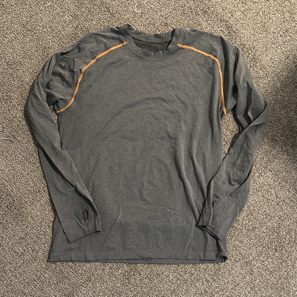 lululemon athletica Charcoal Long Sleeve Tee with Orange Detail